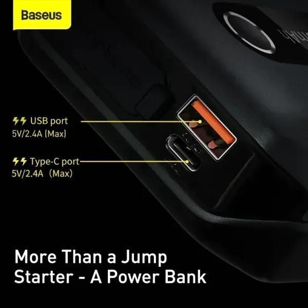 Пускозарядний пристрій Бустер Baseus AIR Car Jump Starter Super Energy 3in1 12V 10000mAh 1000A з функцією Павербанку 5V/3A і LED ліхтарика Чорний ПП-0001 фото