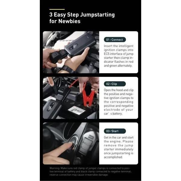 Пускозарядний пристрій Бустер Baseus AIR Car Jump Starter Super Energy 3in1 12V 10000mAh 1000A з функцією Павербанку 5V/3A і LED ліхтарика Чорний ПП-0001 фото